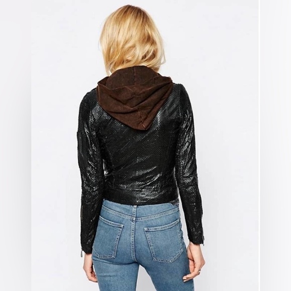 Doma Punched Scaled Textured Leather Jacket, Black - Picture 3 of 15